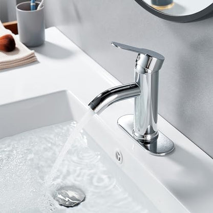 Bathroom Faucet 1 Hole, Chrome Vanity Faucet,Single Handle | for 1 Hole or 3 Hole Bathroom Sink, RV, Vanity,with Deck and Pop-up Drain Easy to Clean - color: Chrome