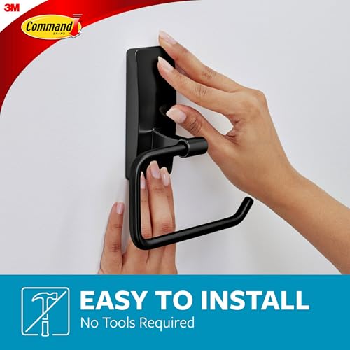 Command Toilet Paper Holder Matte Black with Water Resistant Command Strips, Rust Resistant Bathroom Organizer - color: Black