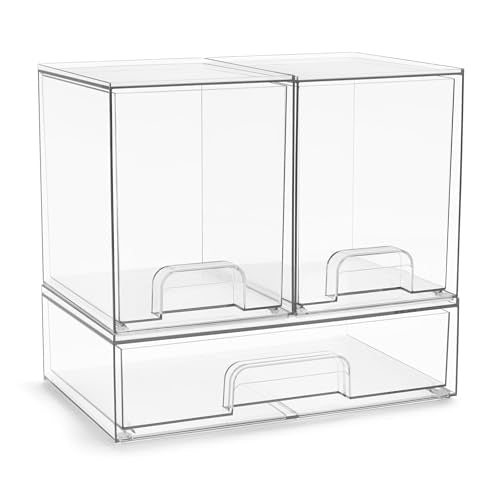 Sorbus Acrylic Storage Containers - 3 Pack, Stackable Storage Bins Set for Bathroom Organization - Clear Acrylic Drawer Organizers - Makeup Case Pull-Out Drawers (7.6’’ Tall and 12.1’’ Wide) - size: 3 Pack, 7.6’’ Tall and 12.1’’ Wide