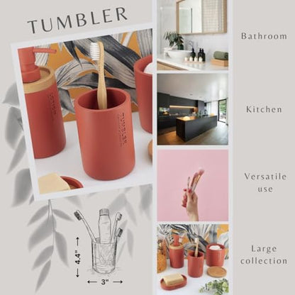 Bathroom Cup, Toothbrush & Toothpaste Holder, Resin, Matte Terracotta | Compact, Vanity Organizer for Toothbrushes, Razors & Makeup Brushes, Easy to Clean Surface, Durable Construction - color: Terracotta