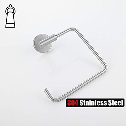 JQK Towel Ring, Stainless Steel Square Ring Towel Holder for Bathroom, 6 Inch Brushed Finished Wall Mount, TR140-BN - color: Brushed