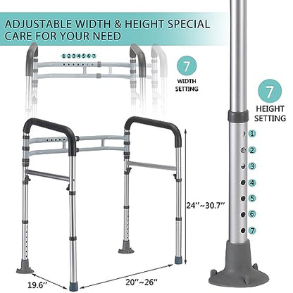 Lianjindun Toilet Safety Rails, 350 lbs, Adjustable Height & Width | Fits Most Toilets, Foldable Design, 350 Lbs Capacity, Aluminum Toilet Frame, Toilet Handles for Seniors, Disabled, Handicap - color: Gray