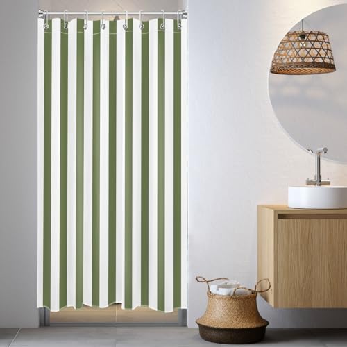 Small Stall Shower Curtain 48 x 68 inch, Sage Green and White Striped Half Size Shower Curtain Liner, Farmhouse Narrow Shower Curtain for Bathroom Decor, 48 inch Fabric Shower Curtain Set with Hooks - color: Sage Green, size: 48"W x 68"L (Pack of 1)