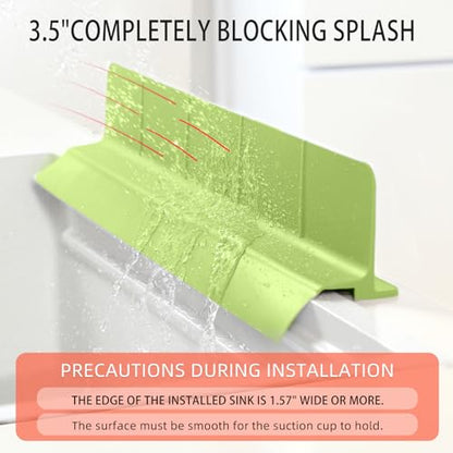 23" Ultra Silicone High Sink Splash Guard, Matcha Green | Released in 2026, Self-Draining Water Splash Guard, for Kitchen Sink&Bathroom&Island, 3.5" Splash Guard, 7 Strong Suction Cup - color: Matcha Green