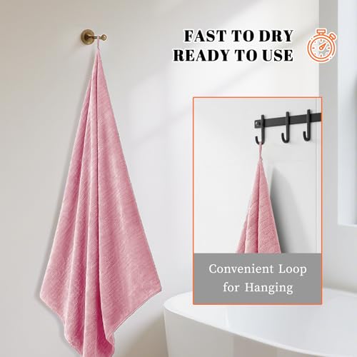 Bath Towels Set of 4 Extra Large 35 x 70 Inches,Luxury Thick High Absorbent and Quick Dry Bath Sheet,Ultra Soft Microfiber,Bathroom,Beach,Yoga,Sport,SPA,Fitness (Pink) - color: Pink, style: 4 Piece Bath Towels