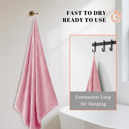 Bath Towels Set of 4 Extra Large 35 x 70 Inches,Luxury Thick High Absorbent and Quick Dry Bath Sheet,Ultra Soft Microfiber,Bathroom,Beach,Yoga,Sport,SPA,Fitness (Pink) - color: Pink, style: 4 Piece Bath Towels