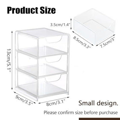 Hipiwe Clear Acrylic Drawer Organizer Bathroom Qtip Holder with 3 Drawers | Clear Desk Drawers Box for Cotton Pad, Cotton Swabs, Makeup Storage Drawer Bathroom Counter Organizer for Home Office
