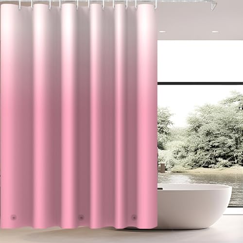 TIKABC Shower Curtain Liner, 4G PEVA Shower Liner, Plastic Waterproof Shower Curtains, with Grommet Holes and 3 Magnetic Weights(Gradient Pink) - color: Gradient Pink