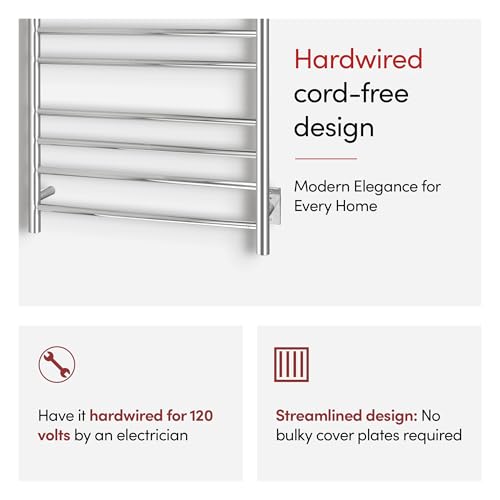 WarmlyYours Malta Heated Towel Rack, 11 Bars, Polished Steel - color: Polished Stainless Steel (11 Bars)
