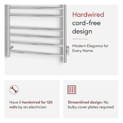 WarmlyYours Malta Heated Towel Rack, 11 Bars, Polished Steel - color: Polished Stainless Steel (11 Bars)