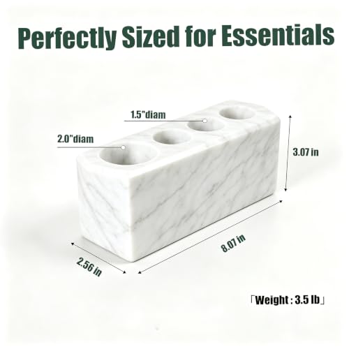 Marble Toothbrush Holder, 4 Slots for Multiple Toothbrushes | Toothbrush Stand Fits Electric Toothbrush, Toothpaste, Razor & Makeup Brushes, Luxury Stone Storage Toothbrush Organizer