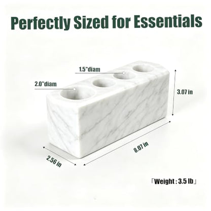 Marble Toothbrush Holder, 4 Slots for Multiple Toothbrushes | Toothbrush Stand Fits Electric Toothbrush, Toothpaste, Razor & Makeup Brushes, Luxury Stone Storage Toothbrush Organizer