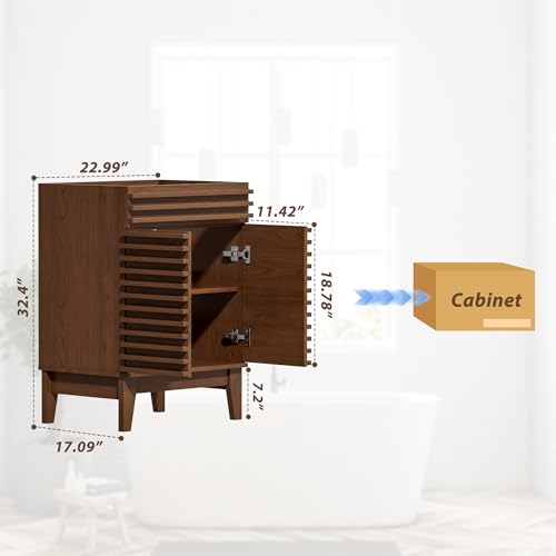 APRILSOUL 24" Bathroom Vanity, Mid-Century Bathroom Vanity Cabinet with 2 Soft Closing Doors, Freestanding Bathroom Cabinet, Particleboard Frame with Wood Grain Laminate, Walnut (Sink Not Included) - color: Walnut, size: 24 Inch