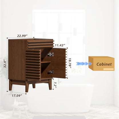 APRILSOUL 24" Bathroom Vanity, Mid-Century Bathroom Vanity Cabinet with 2 Soft Closing Doors, Freestanding Bathroom Cabinet, Particleboard Frame with Wood Grain Laminate, Walnut (Sink Not Included) - color: Walnut, size: 24 Inch