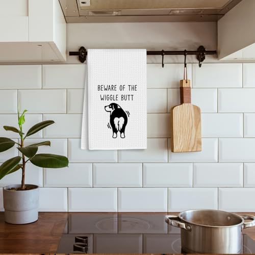 Australian Shepherd Waffle Kitchen Towel Australian Shepherd Gifts | Quick Dry Microfiber Sustainable Dish Towels for Kitchen Home, Funny Australian Shepherd Reusable Hand Towels, Tea Towel - color: Dog Wiggle