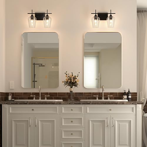 VONLUCE 2 Light Bathroom Vanity Light Fixture,Matte Black | Wine Glass Shades, E26 Sockets, Easy to install, Vanity Lights for Bathroom Bedroom Hallway Living Room - color: Black, size: 2-Light