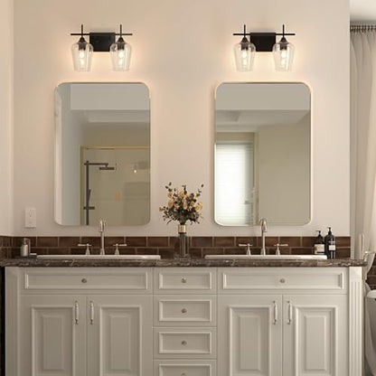 VONLUCE 2 Light Bathroom Vanity Light Fixture,Matte Black | Wine Glass Shades, E26 Sockets, Easy to install, Vanity Lights for Bathroom Bedroom Hallway Living Room - color: Black, size: 2-Light