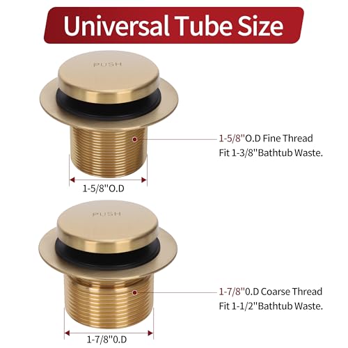 PRIMSOPH Tip-Toe Tub Drain Trim Kit with One Hole Overflow Faceplate Conversion Kit Assembly Universal Fine Coarse Thread Replacement Brushed Gold - color: Brushed Gold, style: One Hole