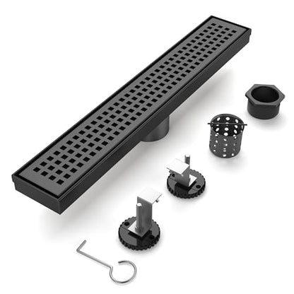 Linear Shower Drain - 12 Inch Matte Black, with Grate Removable | AISI 304 Stainless Steel Shower Drain with Adjustable Feet, Hair Catcher, Rectangle Shower Floor Drain Fits Bathroom, Balcony - color: Matte Black, size: 12 Inch