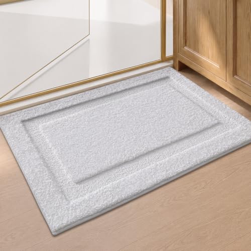 Color&Geometry Non Slip Bathroom Rugs 30x20, Ultra Soft Absorbent Upgraded Microfiber Bath Rugs, Non-Slip Bathroom mat, Washable Plush Bath Mats for Bathroom, Shower, Bathtub, Laundry, White - color: A, size: 20"x32"