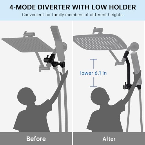 G-Promise 12 Inch All Metal Rain Shower Head with Handheld (Matte Black) | Suits Every Height, Pause Mode Diverter, Massage Mode Handheld, Full Body Coverage, Easy to Install, Modern Bath Upgrade - color: Matte Black, size: 12 Inch