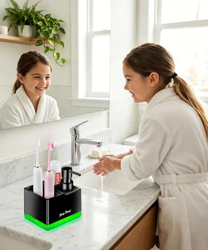 Dish Soap Dispenser with Sponge Holder, Small Hand Soap Dispenser with Sponge Caddy and Brush Holder, 3-in-1 Countertop Organizer for Kitchen Sink and Bathroom (Black) - color: Black