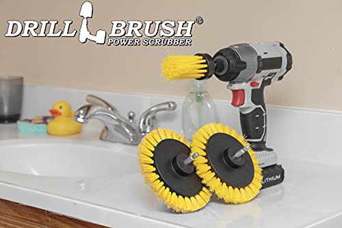 Tile and Grout Cleaning Drill Brush Set - Bathroom Scrub Brush for Drill | 3 pack Drill Brush Power Scrubber Cleaning Brush Yellow Medium Stiffness - Shower Floor Scrub Brush for Drill - Crevice Brush - color: Yellow