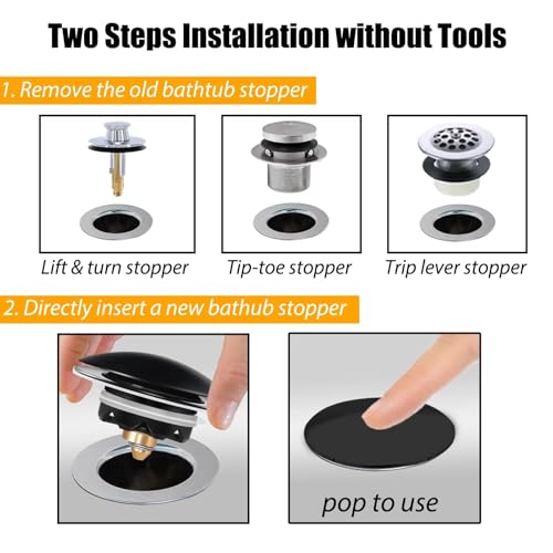 Anlige Bathtub Drain Stopper, Pop Up Tub Stopper and Cover, Bottom with Hair Catcher, Universal for 1.45 to 1.8in Drain, Replaces Old Drain Plug, Matte Black - color: Matte Black