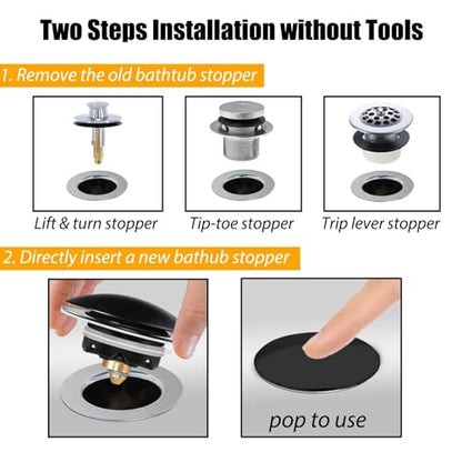 Anlige Bathtub Drain Stopper, Pop Up Tub Stopper and Cover, Bottom with Hair Catcher, Universal for 1.45 to 1.8in Drain, Replaces Old Drain Plug, Matte Black - color: Matte Black