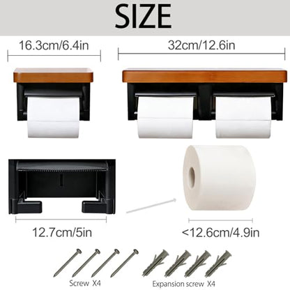 Black and Wood Toilet Paper Holder with Shelf, Natural Wood Wall Mounted Toilet Paper Holder, Rustic Dark Toilet Paper Holder - color: Wood Brown&black, size: Single