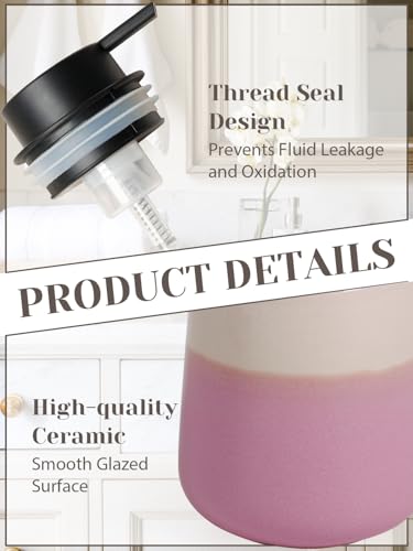 INGOFIN Ceramic Foaming Soap Dispenser - 12oz Foam Hand Soap Dispenser Bathroom, Refillable Modern Dish Dispenser with Pump for Kitchen, Beige and Pink - color: Beige and Pink