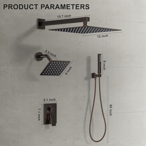 Rain Shower System 12" & 6" Dual Shower Heads, Wall Mount Shower Faucet Set | Ideal for bathroom remodels and upgrades with 12" rain shower, 6" angled shower, handheld spray and complete valve kit. - color: Oil Rubbed Bronze, size: Wall Mounted - 12"+6" S