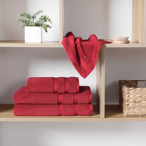 Tommy Hilfiger - Bath Towels, 100% Soft & Absorbent Plush Cotton with Zero Twist Constructions, Quick Dry and Medium Weight Bathroom Towels (Harborside Solid Red, 6 Piece) - color: Harborside Solid Red