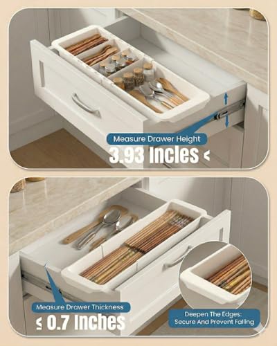 Deep Drawer Organizer, Expandable Storage Trays with Adjustable Dividers, 18.11” White Plastic Storage Tray for Office Supplies, Kitchen,Bathroom,Junk & Tool Drawers, Makeup - 2 Pack