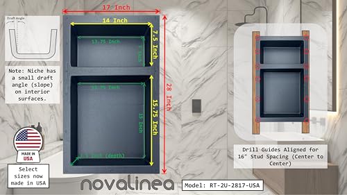 Ready-to-Tile Rectangular Shower Niche – 28" x 17" Double Uneven Shelves – Made in USA – Recessed Wall Niche - size: 28" x 17" Double Uneven Shelves (USA)