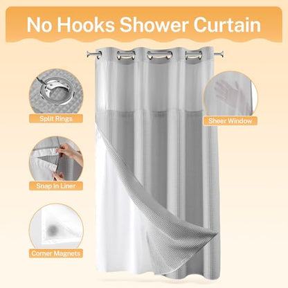 River Dream Cotton Blend Fabric Shower Curtain Set with Liner, Gray, 54x80 | Waffle Weave, No Hook Needed, with Snap in Replacement Liner, Top Sheer Window, Hotel Quality Fabric for Bathroom - color: Lake Wanaka, size: 54"W x 80"L (Pack of 1)