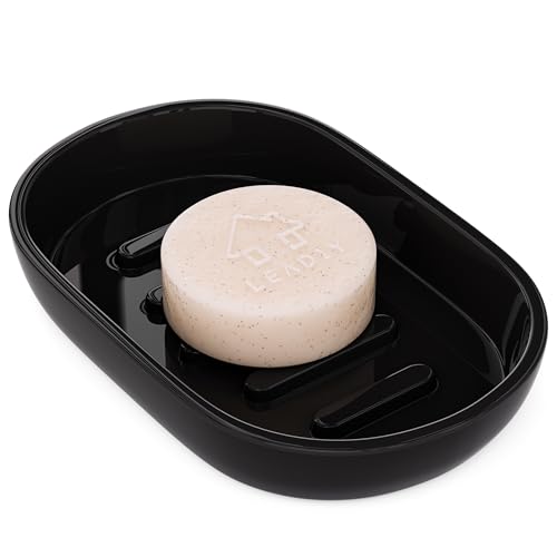 Bathroom Soap Dishes, Not Plastic！White Soap Dishes for Bar Soap, Bamboo Soap Dishes Holder for Bathroom Shower, Bathroom Sink Soap Dish (Black) - color: Black2.0