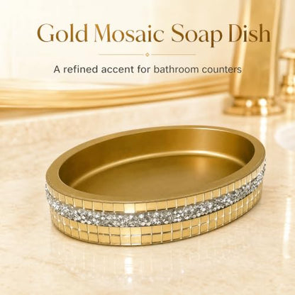 Gold Mosaic Soap Dish and Bathroom Tray, Shiny Soap Holder | Multi functional dressing table, kitchen bathroom storage tray, used for storing soap, rings, jewelry, and small accessories - size: Soap Dish