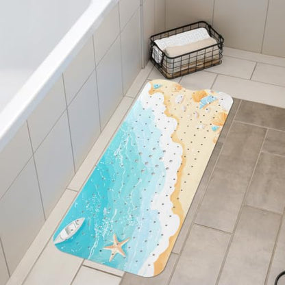 LNOND Summer Beach Bathtub Mat Non Slip, 40 X 16 Inch Tub Mat for Bathroom, Cute Sand Beach Bath Tub Shower Mat with Drain Holes and Suction Cups - color: Cute Sand Beach Bathtub Mat