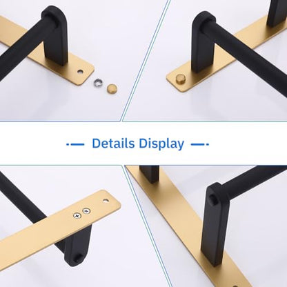 18 Inch Stainless Steel Towel Rack with Hooks - 2-Tiers Ladder Towel Hanger, Double Bar Wall Mounted for Bathroom, Black & Gold - color: Black & Gold, size: 18-Inch