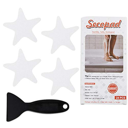 Secopad Anti Slip Shower Stickers 24 PCS Safety Bathtub Strips Adhesive Decals with Premium Scraper(White Star) - color: White
