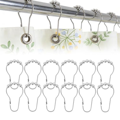 12 Shower Curtain Hooks, Suitable for Bathroom Shower rods for Rust-Proof Decorative Stainless Steel Shower Curtain Hooks, Silver