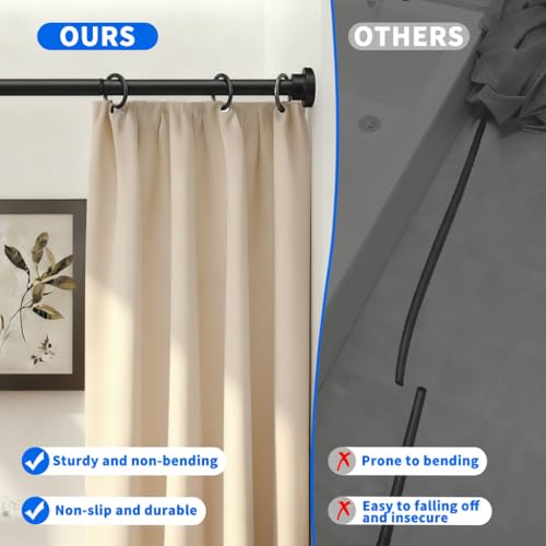 Black Shower Curtain Rod 39-70 Inch Integration Tension Curtain Rod, Load 44LBS No Splice 304 Stainless Steel Adjustable Spring Heavy Duty Tension Rods for Bathroom Windows No Drill Non Slip - color: Black, size: 39-70 Inch