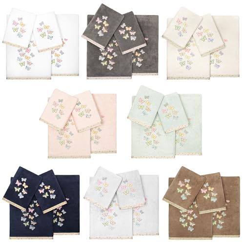 Frolic 4-Piece Luxury Towel Set, Calico Applique, Soft & Durable Turkish Cotton, Elegant Bathroom Ensemble, 2 Bath 2 Hand Towels, Silver - color: Silver, size: 2 Pcs Bath 2 Pcs Hand Towel