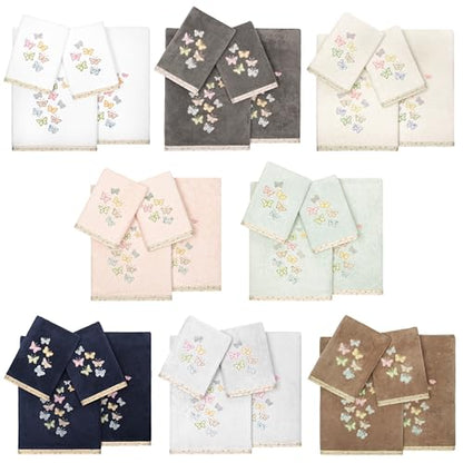 Frolic 4-Piece Luxury Towel Set, Calico Applique, Soft & Durable Turkish Cotton, Elegant Bathroom Ensemble, 2 Bath 2 Hand Towels, Cocoa - color: Cocoa, size: 2 Pcs Bath 2 Pcs Hand Towel