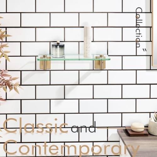 KOKOSIRI Wall Shelves Bathroom Hardware Glass Floating Shelf 12-Inch for Bedroom, Living Room, Kitchen, Hanging Rack Champagne Bronze B1105CPG-L12 - color: Champagne Bronze, size: 12-Inch