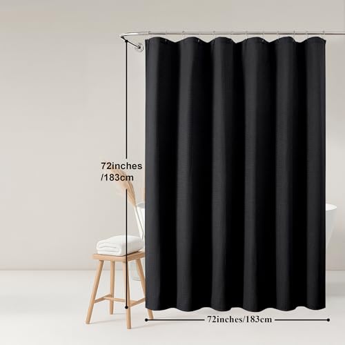 Black Shower Curtain, Waffle Weave Heavy Fabric Shower Curtain for Bathroom, Waterproof Thick Textured 420G/M Soft Elegant Luxury Hotel Spa Bath Curtains, Machine Washable, Black, 72W x 72L - color: Black, size: 72"W x 72"L (Pack of 1)