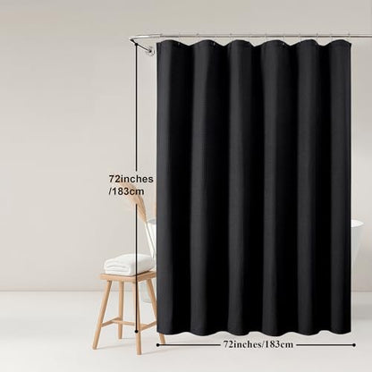 Black Shower Curtain, Waffle Weave Heavy Fabric Shower Curtain for Bathroom, Waterproof Thick Textured 420G/M Soft Elegant Luxury Hotel Spa Bath Curtains, Machine Washable, Black, 72W x 72L - color: Black, size: 72"W x 72"L (Pack of 1)