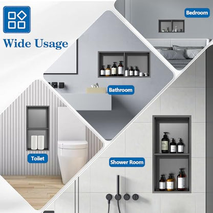 12" x 24" Shower Niche No Tile Needed | 304 Stainless Steel Shower Wall Niche, Recessed Shower Shelf for Shower or Bathroom Storage, Black - color: 12"x24" Black