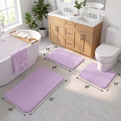 Bathroom Rugs Set 3 Piece, Memory Foam Bath Rugs, Non Slip Washable Bathroom Rug Set, Extra Soft Absorbent Bath Mats with U-Shaped Toilet Rug, Lavender - color: Lavender